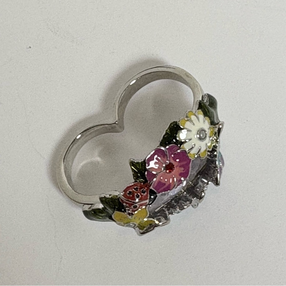Vintage Avon Enamel Double Ring with Multicolor Accents and Purple Stone - Picture 5 of 10